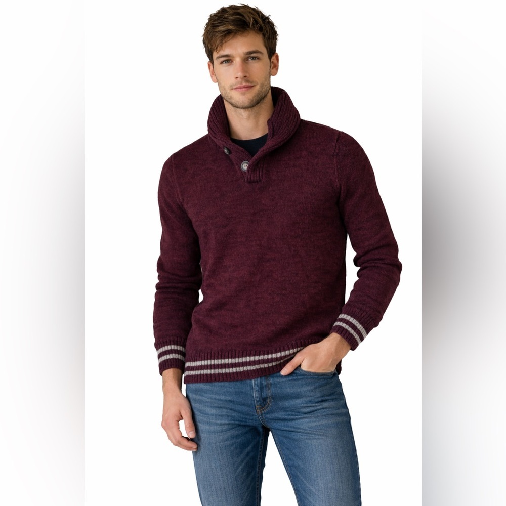 American Eagle Shawl Collar Sweater Maroon Knit Pullover Size M